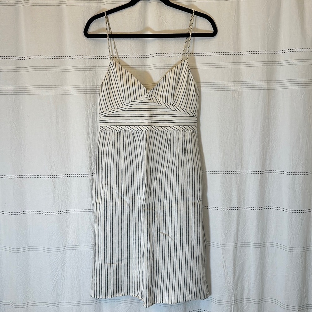 Theory | Summer Linen Dress with Pockets | White/Cream Blue Stripes | Size 2